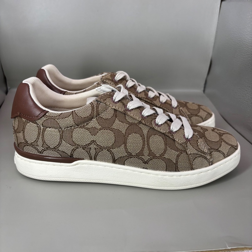 Coach Lowline Low Top Sneakers Signature Canvas Khaki Saddle G4967 Womens 6.5B